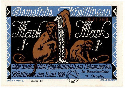 1 mark banknoty zastępcze Powiat Kneitlingen 1921