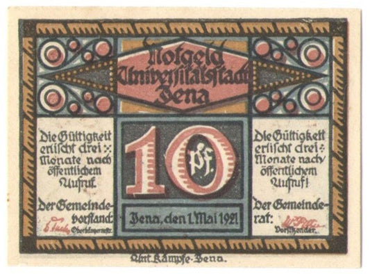 10 Pf banknot zastępczy Jena 1921