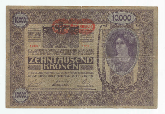 10000 koron Austria 1918, seria 15298 nr 1556, stan 4