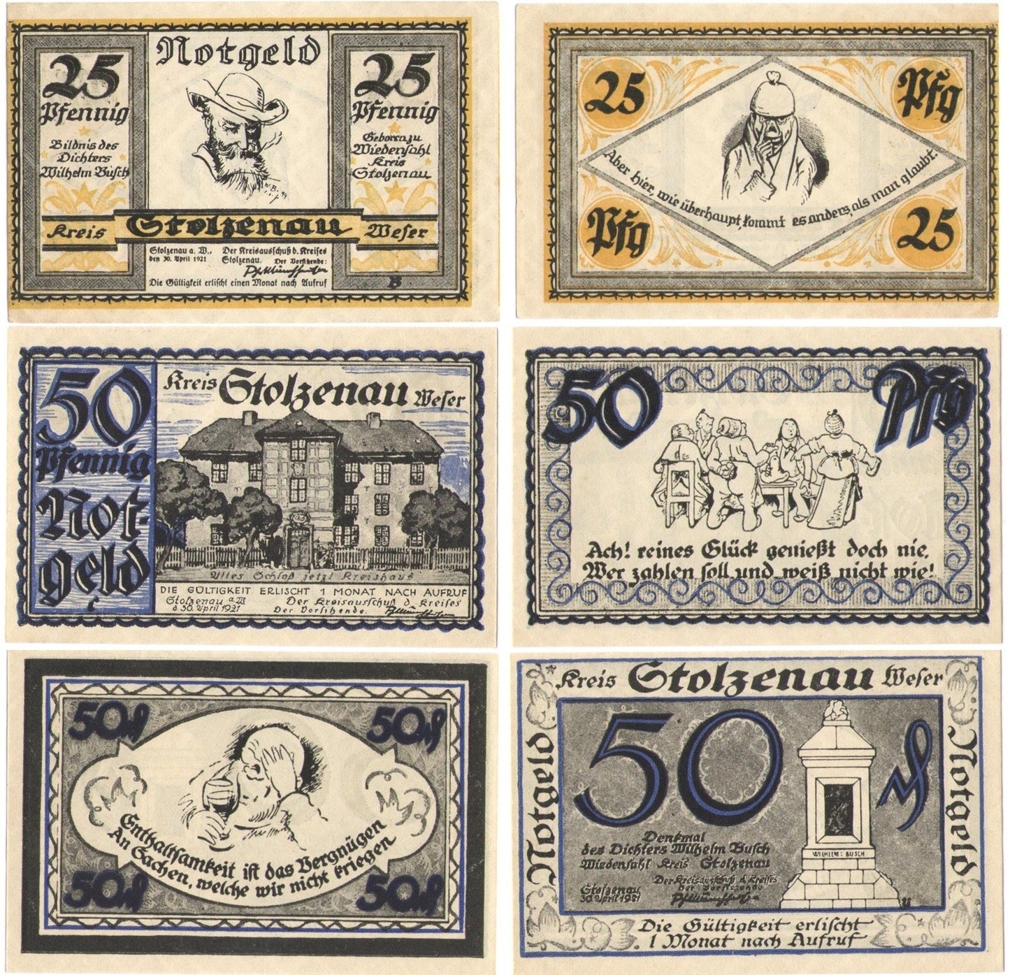 2 x 50 Pf + 1 x 25 Pf banknoty zastępcze miasta Stolzenau 1921