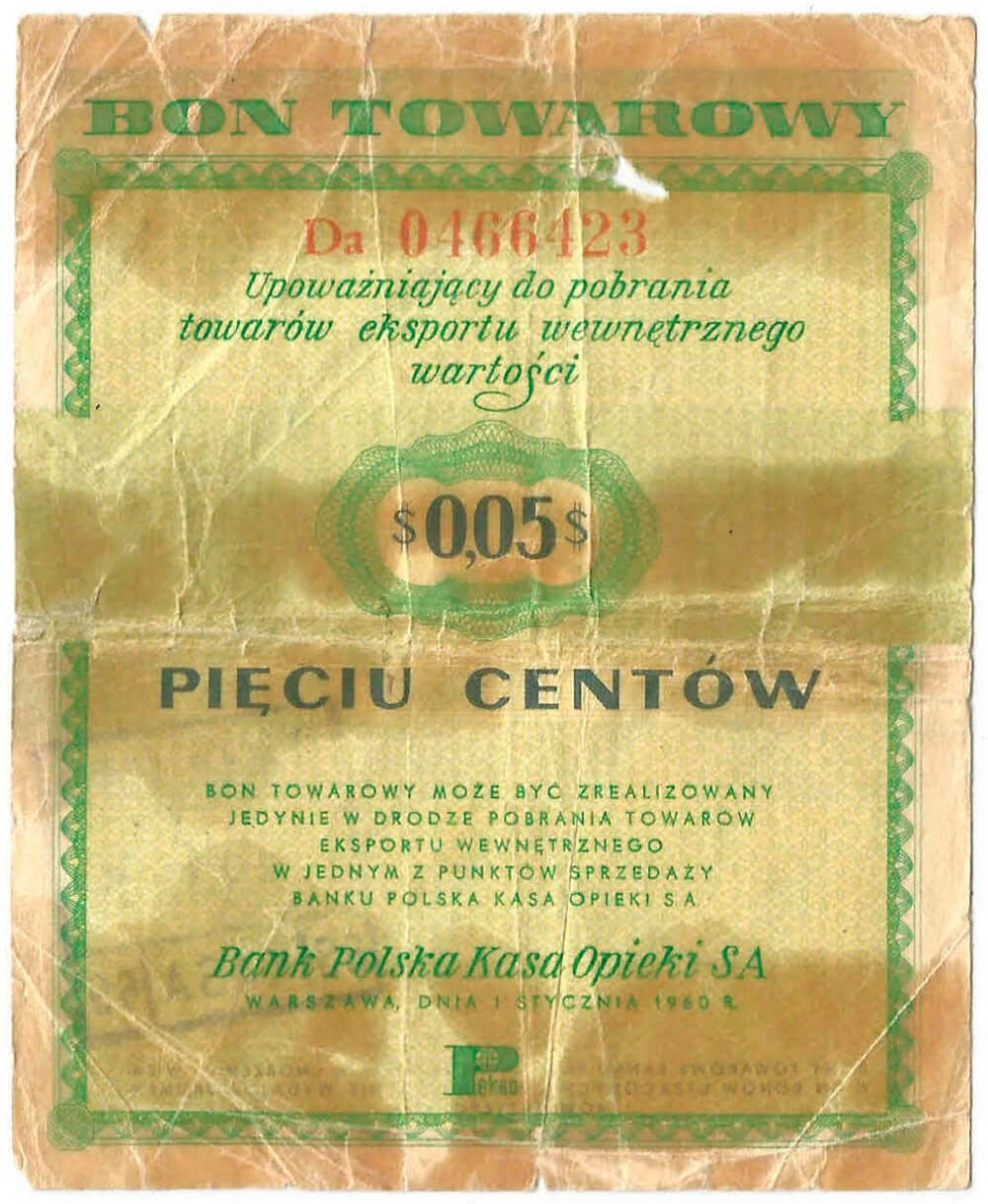 Bon towarowy 5 cent 1960, seria Da, stan 5