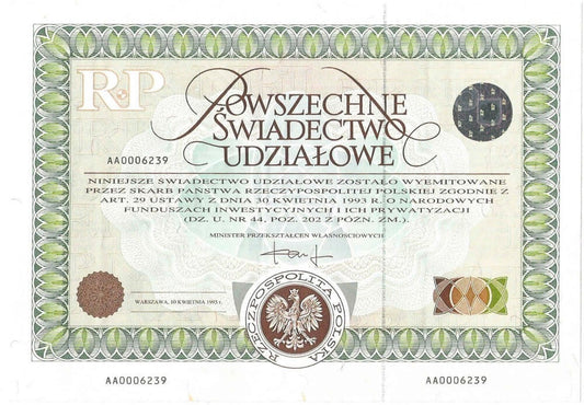 Powszechne świadectwo udziałowe, AA0006239