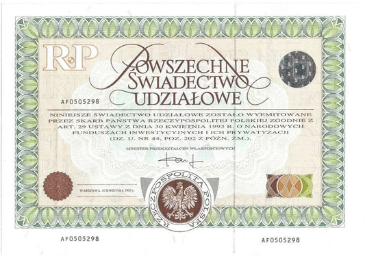 Powszechne świadectwo udziałowe, AF0505298